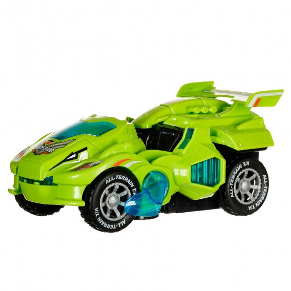 Masina dino transformabil, cu lumini si sunete, Verde, 21 cm